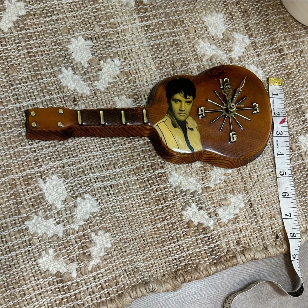 Vintage Elvis Presley Lacquered Wood Working Guitar Shaped Wall Clock